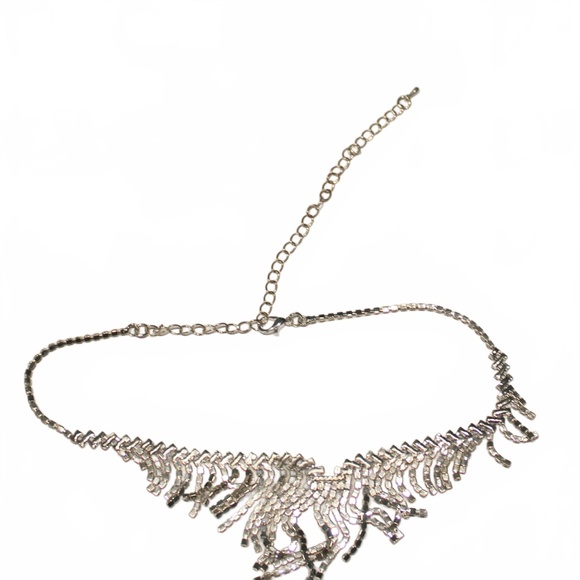Necklace, Rhinestone Fringe Stye, Silvertone - Picture 3 of 6